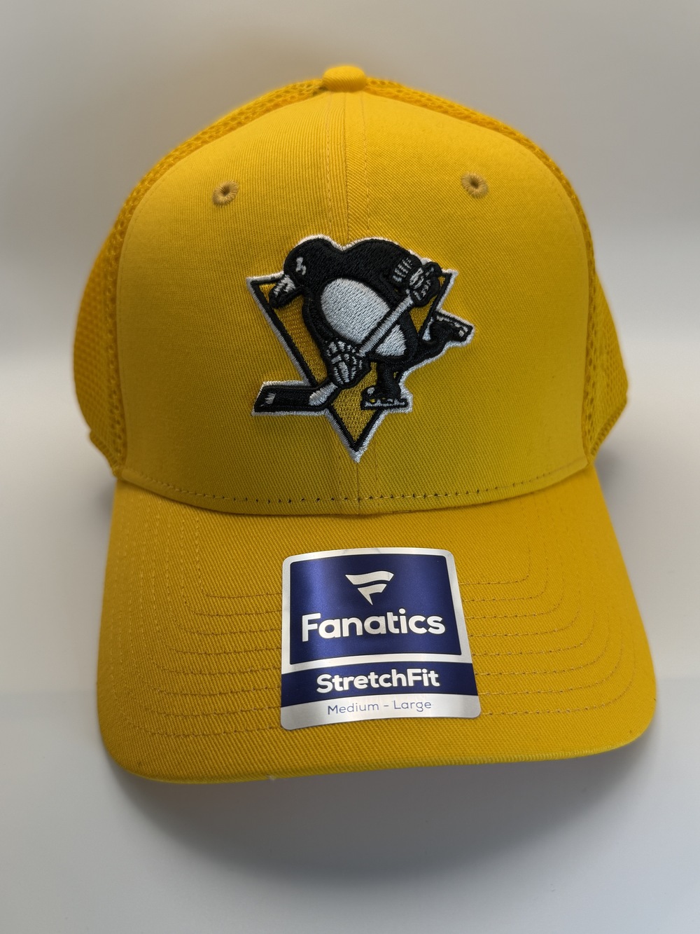 Fanatics Pittsburgh Penguins Yellow StretchFit Hat M/L NWT Mesh Space Flex